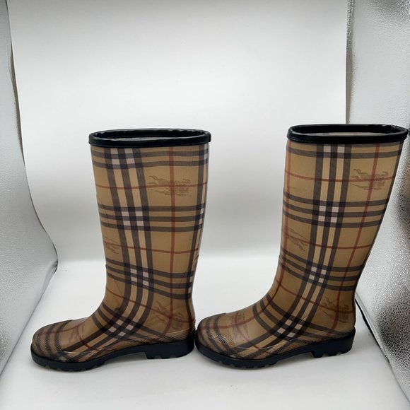 Burberry Classic Nova Check Print Wellington Rubber Rain Boots Sz 6 - Picture 5 of 10